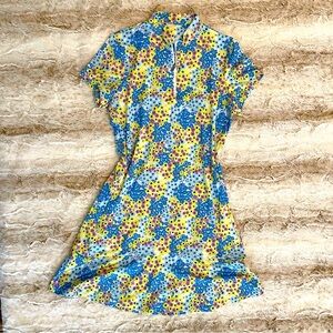 Tail golf dress short sleeve zip mock neck yellow pink blue floral print